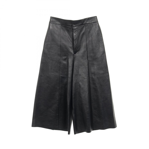 CELINE Long wide Pants #36 Lamb leather Black Used Women