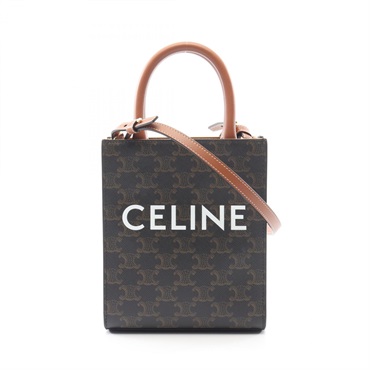 CELINE Mini Vertical Cabas Triomphe Shoulder Handbag canvas leather Brown Used