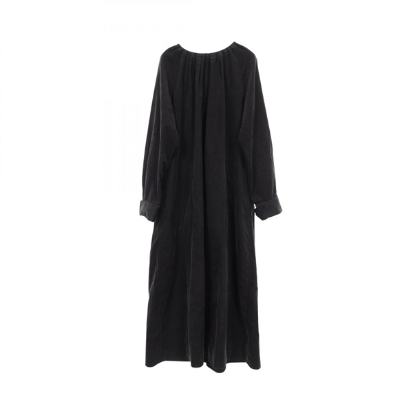 Drawer Corduroy gathered neck maxi Dress #38 cotton Black Used Women