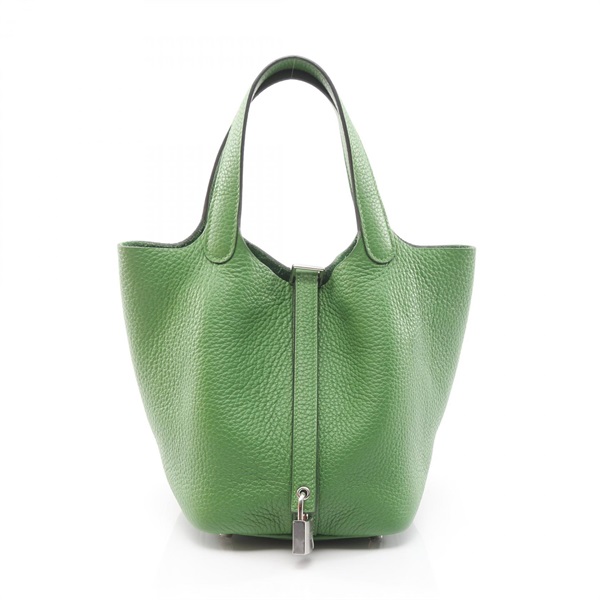 HERMES Picotin Lock PM tote Handbag W Taurillon Clemence Vert Yucca Used SHW