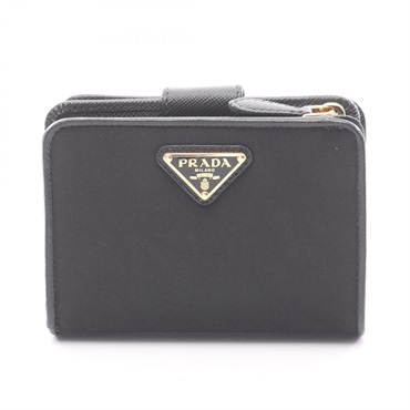 PRADA PORTAF PICCOLO LAMPO Bi-fold wallet 1ML018 leather Nylon canvas Black Used