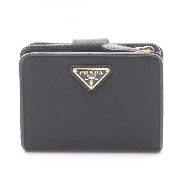 PRADA PORTAF PICCOLO LAMPO Bi-fold wallet 1ML018 leather Nylon canvas Black Used
