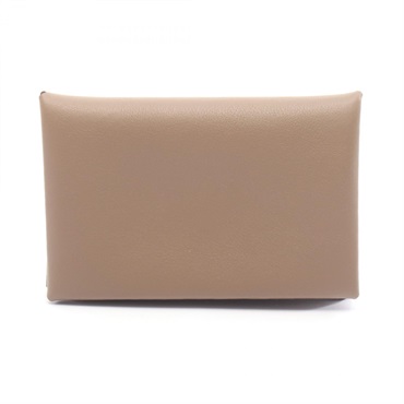 HERMES Calvi Verso Coin purse Card case W Swift leather Etoupe Grey Pink SHW