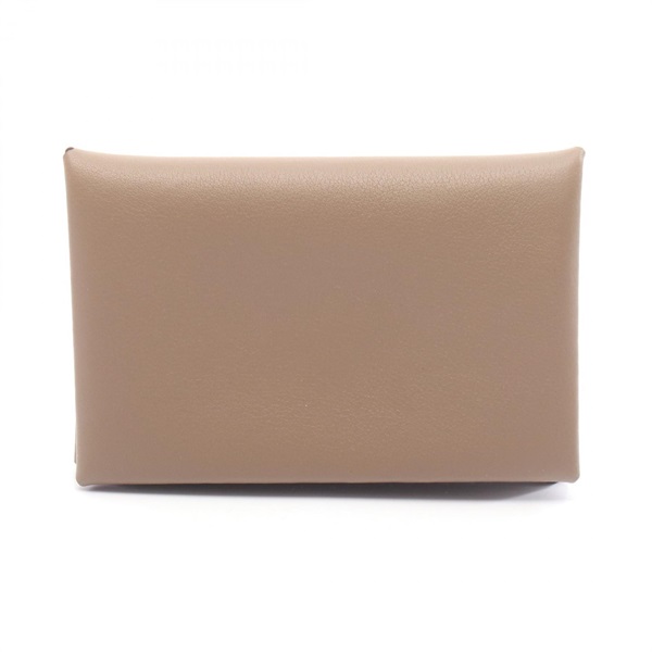 HERMES Calvi Verso Coin purse Card case W Swift leather Etoupe Grey Pink SHW