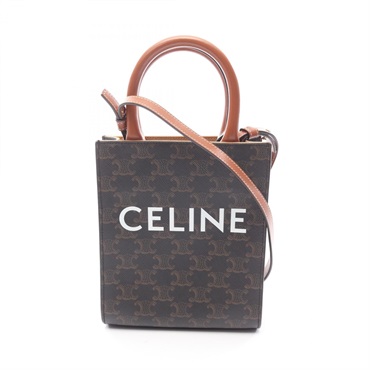 CELINE Mini Vertical Cabas Triomphe Shoulder Handbag canvas leather Brown Used