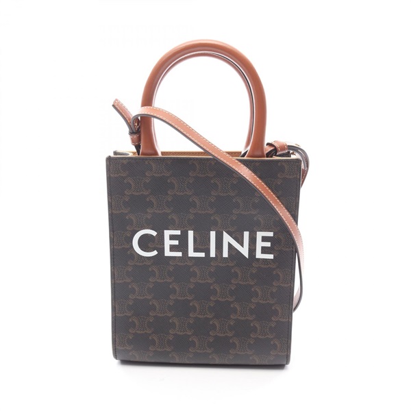 CELINE Mini Vertical Cabas Triomphe Shoulder Handbag canvas leather Brown Used
