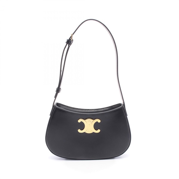 CELINE Medium Tilly Triomphe Shoulder Bag 115703BF438SI leather Black Used Women