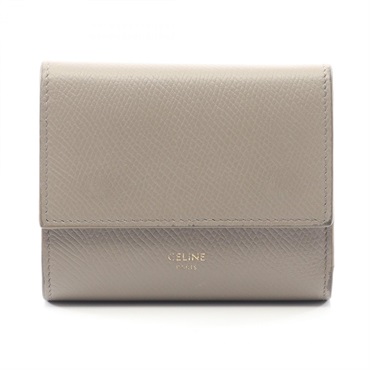 CELINE Small Tri-fold wallet purse 10B573 leather Beige Used Women