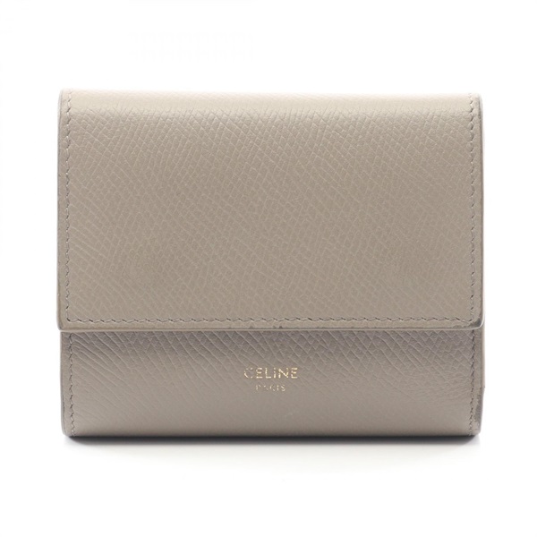 CELINE Small Tri-fold wallet purse 10B573 leather Beige Used Women