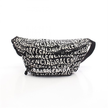 BALENCIAGA WHEEL BELT PACK Waist Bum Bag 533009 Nylon Black White Used mens