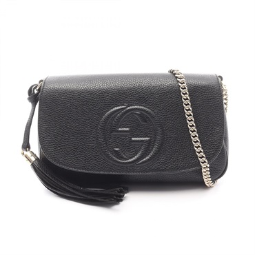 GUCCI Soho Interlocking G chain Shoulder crossbody Bag 536224 leather Black Used
