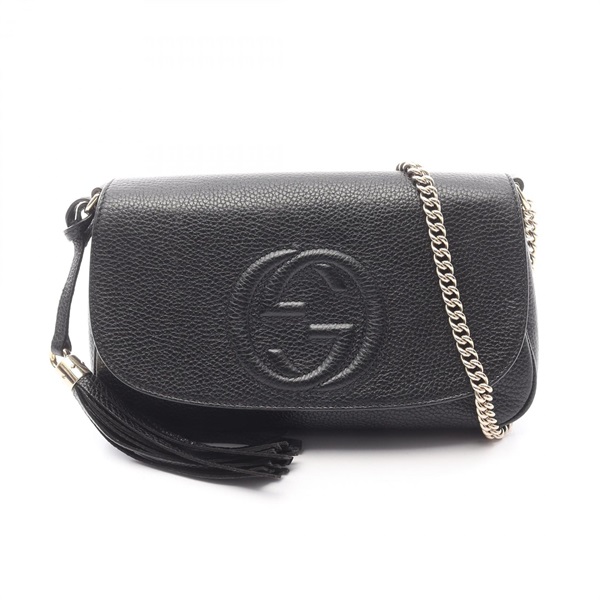 GUCCI Soho Interlocking G chain Shoulder crossbody Bag 536224 leather Black Used