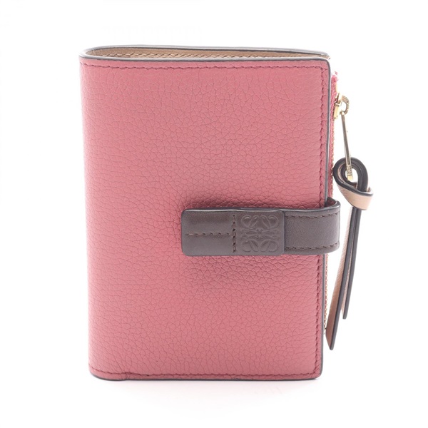 LOEWE Slim Zip Bifold Wallet Purse C660P30X02 leather Pink Brown Used Women