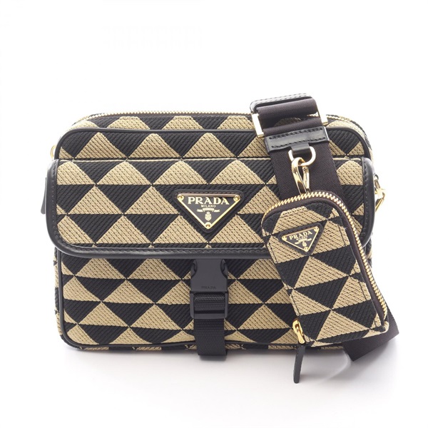 PRADA Shoulder crossbody Bag 2VH133 canvas leather Brown Black Used mens