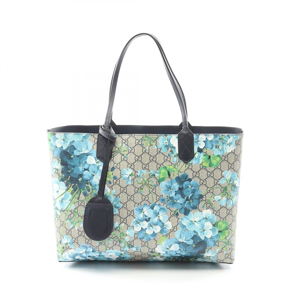 GUCCI GG Blooms Tote Bag 368568 canvas leather Beige Navy Multicolor Used Women