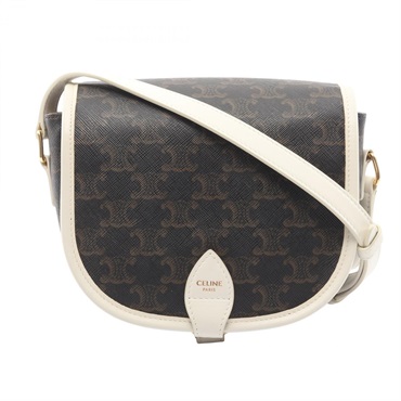 CELINE Folco Medium Triomphe Shoulder Bag 191502BZJ canvas leather Black Used