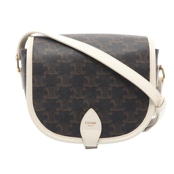 CELINE Folco Medium Triomphe Shoulder Bag 191502BZJ canvas leather Black Used