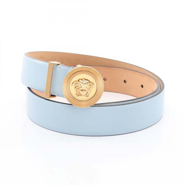 VERSACE Medusa belt ceinture leather Gold Plated Blue Used Women