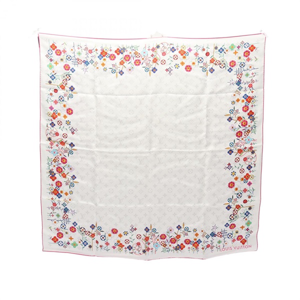 LOUIS VUITTON x TM Carre90 Superflat Framboise Scarf silk White Used Women