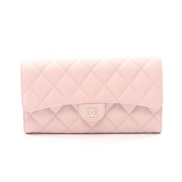 CHANEL Classic Long Flap Wallet Matelasse Bifoldpurse AP0241 leather Pink Used