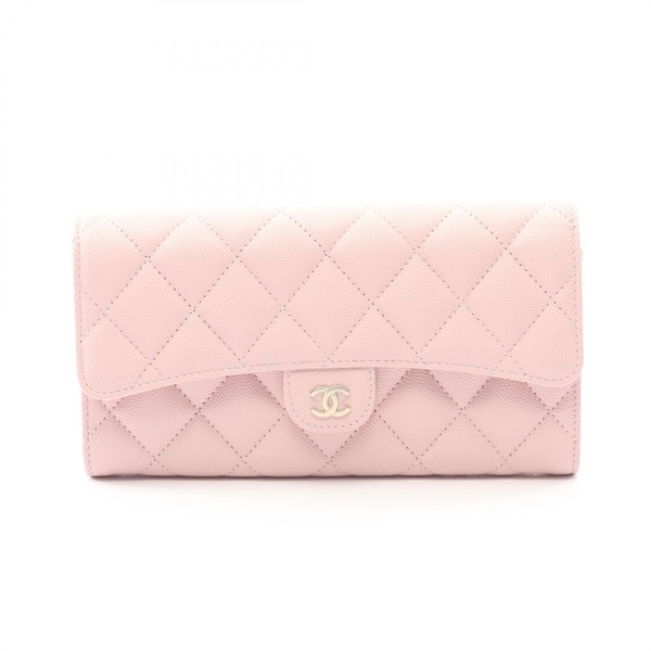 CHANEL Classic Long Flap Wallet Matelasse Bifoldpurse AP0241 leather Pink Used