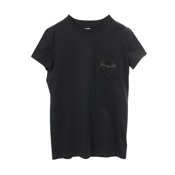 HERMES Horsebit Dress #38 T shirt short sleeves cotton Black Used Women