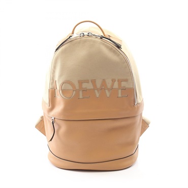 LOEWE round Rucksack Backpack B314278X01 canvas leather Beige Used Women logo