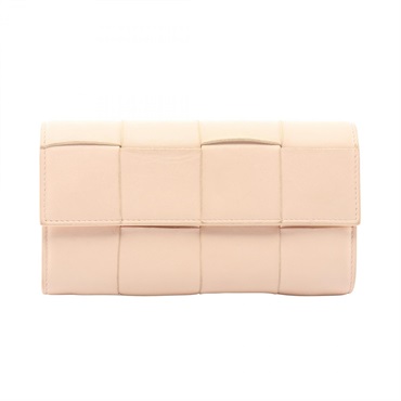 BOTTEGA VENETA Intrecciato flap long Bifold purse wallet leather Pink Used Women