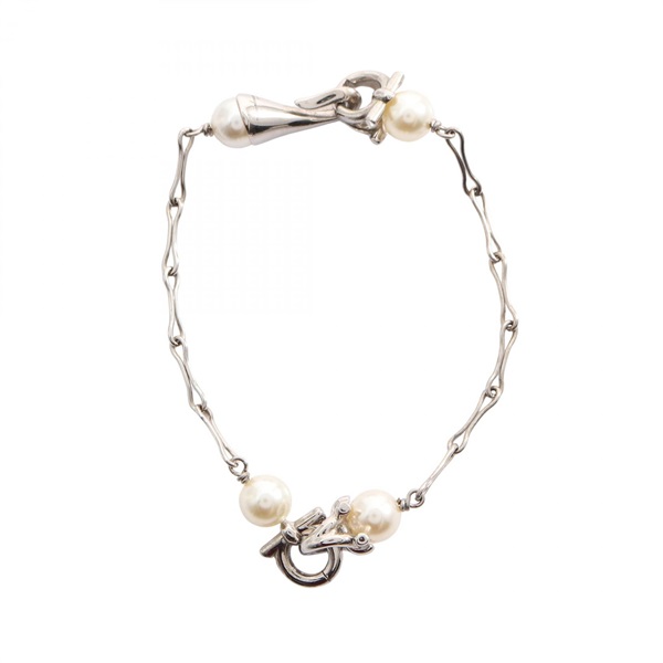 Salvatore Ferragamo Gancini Bracelet Stainless Steel Artificial pearl Used Women