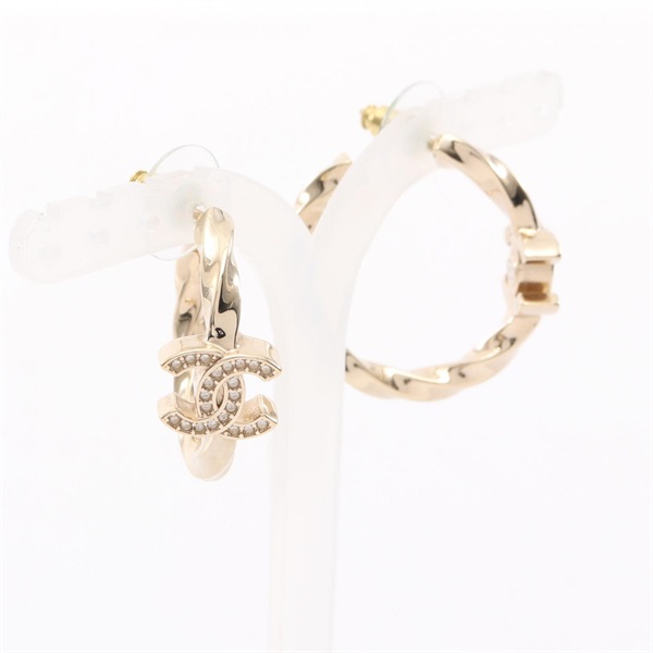 CHANEL COCO Mark hoop Pierced earrings Gold Plated Rhinestone Used women CC