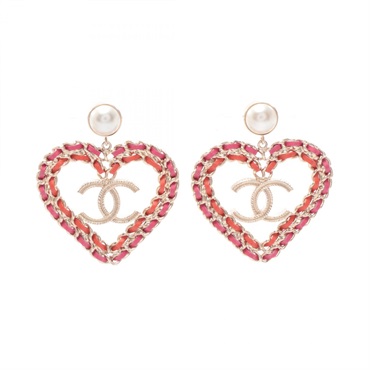 CHANEL COCO Mark Heart Pierced Earrings Gold Plated Artificial pearl Used Women