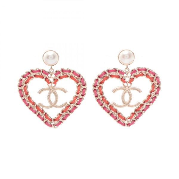 CHANEL COCO Mark Heart Pierced Earrings Gold Plated Artificial pearl Used Women