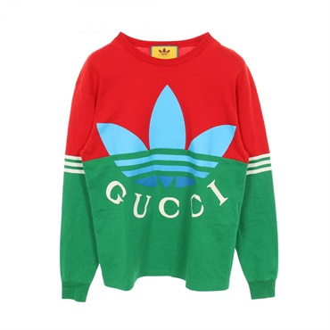GUCCI Adidas Long-sleeved Sweatshirt T-shirt cotton Red Multicolor Used mens #XS