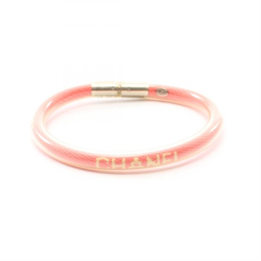 CHANEL Sport Line Logo Tube Bangle Bracelet rubber Pink Used Women