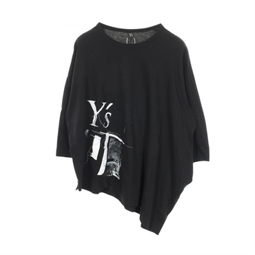 Y's Logo asymmetric T-shirt cotton Black #2 Used Women