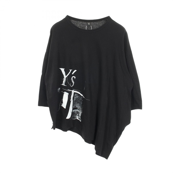 Y's Logo asymmetric T-shirt cotton Black #2 Used Women