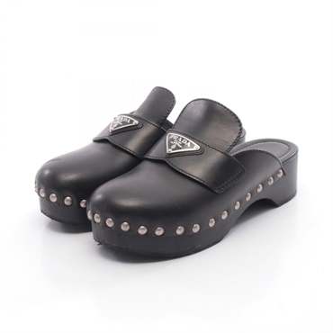 PRADA Clogs Sabot Sandals #35 shoes 1Z794M leather Black Used Women