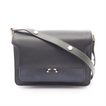 MARNI TRUNK Medium Shoulder Bag leather Black Navy Used Women