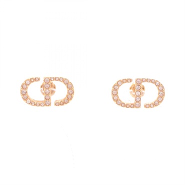 Chrisitian Dior CD logo Pierced earrings Gold Plated Rhinestone Pink Used Women