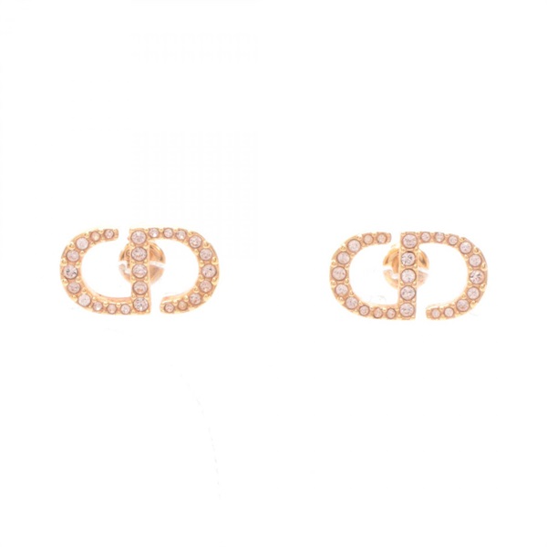 Chrisitian Dior CD logo Pierced earrings Gold Plated Rhinestone Pink Used Women