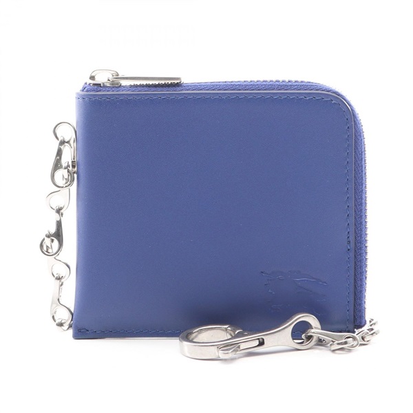 BURBERRY L-shaped zip Chain Coin purse case 8075591 leather Blue SHW Used Women