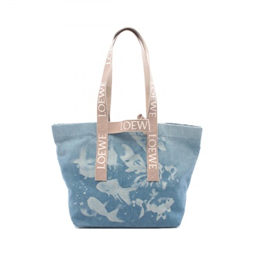 LOEWE Fold Shopper Shoulder Tote Bag B507X23X03 Denim Blue Beige Used Women