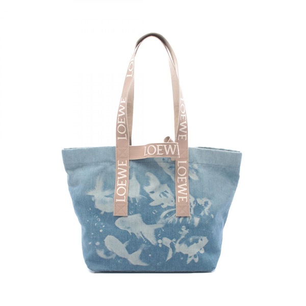LOEWE Fold Shopper Shoulder Tote Bag B507X23X03 Denim Blue Beige Used Women