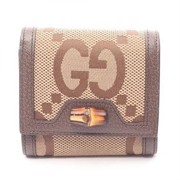 GUCCI Bamboo Jumbo GG Bi-fold wallet purse 658635 canvas leather Beige Used GG
