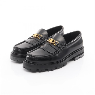 CELINE MARGARET Triomphe Chain Loafers shoes leather Black Used Women size 39