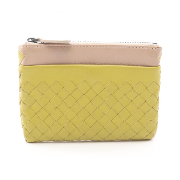 BOTTEGA VENETA Intrecciato coin purse wallet leather Green Beige Used Women