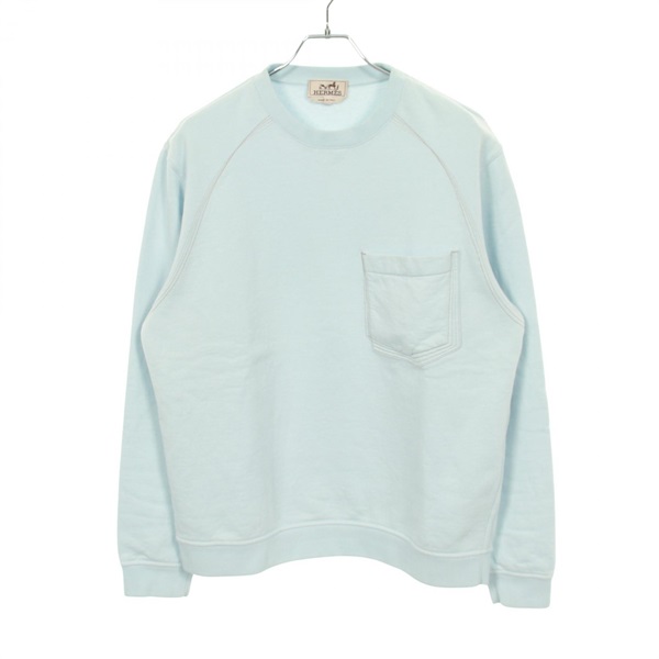 HERMES Sweat with a chest pocket Cotton Blue #XL Used Women