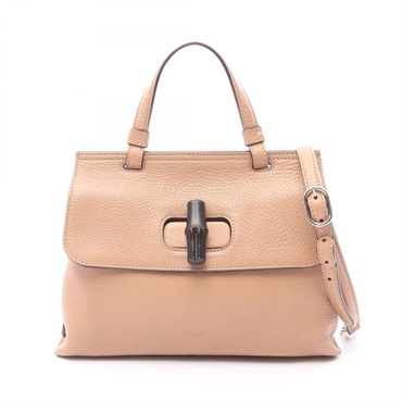 GUCCI Daily Bamboo Shoulder Crossbody Handbag 370831 leather Beige Used Women