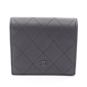 CHANEL Matelasse Bi-fold wallet AP3817 leather Black Used Women Coco Mark