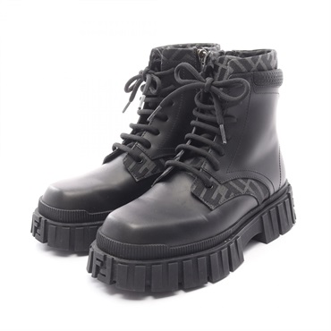 FENDI Force FF side zipper Boots 7U1458 leather canvas Black Used mens size 5
